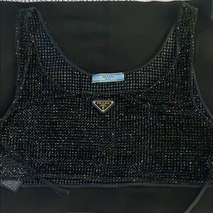 Prada Black Embellished Crop Top